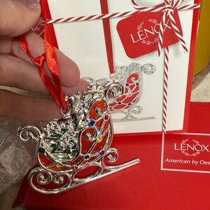 Lenox Festive Silver and Red Sleigh Ornament